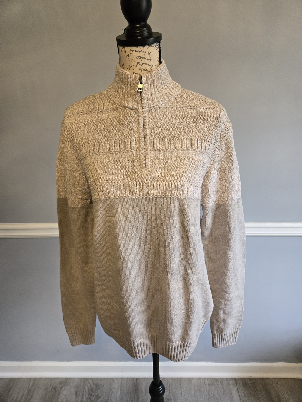 Men's Half-Zip Textured Knit Sweater - Beige
